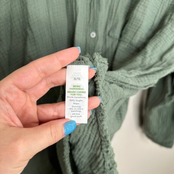 Aerie Women's Olive Green Gauze Button-Down Shirt Tunic Top Xl Loose Fit - Picture 4 of 6